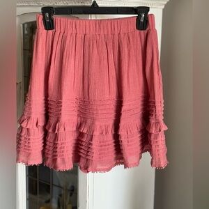 Mustard Seed Fit-Flare Pleated Tiered Mini SKORT! Women’s Sz-M Salmon/Orange EUC
